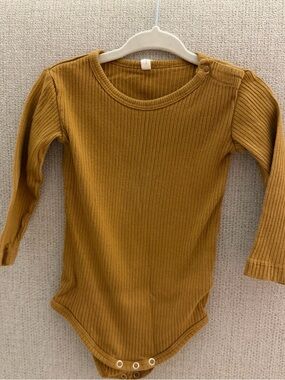 Quincy Mae Ribbed Long-Sleeve Bodysuit in Mustard